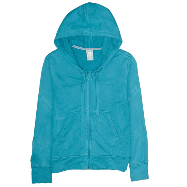 Adidas 90's Drawstring Pockets Full Zip Up Hoodie Medium (missing sizing label) Turquoise Blue Green