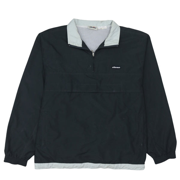 Ellesse Black Half Zip Windbreaker Men’s Large Embroidered Logo Front Pocket Pullover Jacket