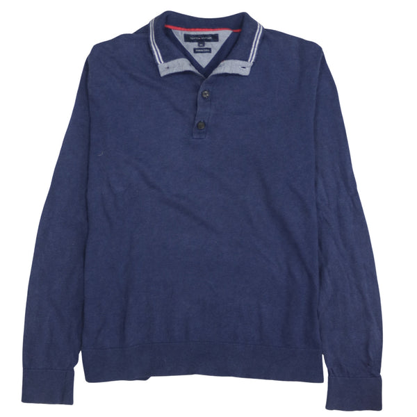 Tommy Hilfiger 90's Long Sleeve Quarter Button Polo Shirt XXLarge (2XL) Navy Blue