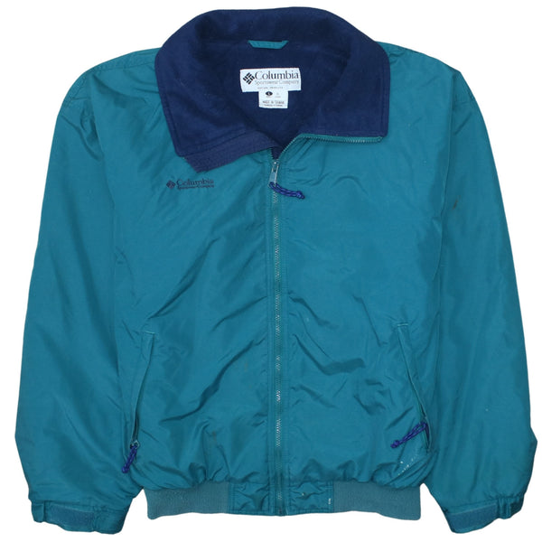 Columbia Teal Zip Jacket Men's Large Embroidered Logo Fleece Lined Elastic Hem Windbreaker