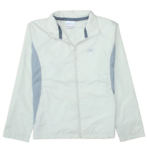Reebok Light Grey Windbreaker Jacket Men's Medium Zip Pockets Embroidered Logo Track Top