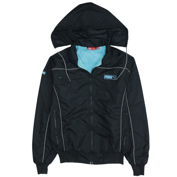 Puma 90's Vintage Black Hooded Full Zip Windbreaker Jacket Small
