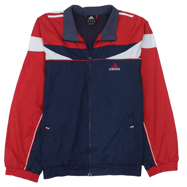 Adidas Navy Red Windbreaker Jacket Men's Medium Embroidered Logo Zip Pockets Track Top