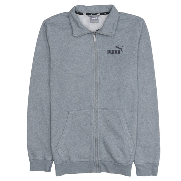 Puma Grey Zip Sweatshirt Men's Small Printed Chest Logo Split Pocket Track Top