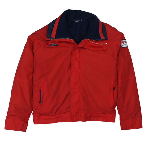 Columbia Red Windbreaker Jacket Men’s XLarge Fleece Lined Zip Pockets Logo Sleeve Outerwear
