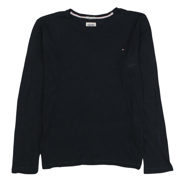 Tommy Hilfiger Black Long Sleeve T Shirt Men's XLarge Small Flag Logo Crewneck Top