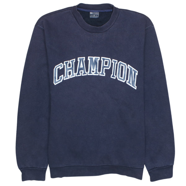 90's Champion Spellout Crew Neck Navy Sweatshirt Medium Vintage M