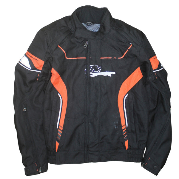 FLM Black Orange Jacket Men's Small Reflective Logo Zip Pockets Motorcycle Windbreaker