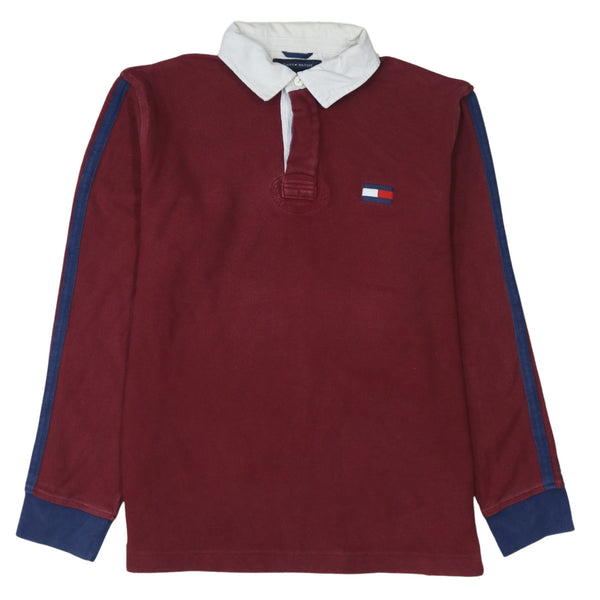 Tommy Hilfiger 90's Long Sleeve Quarter Button Polo Shirt Medium Red