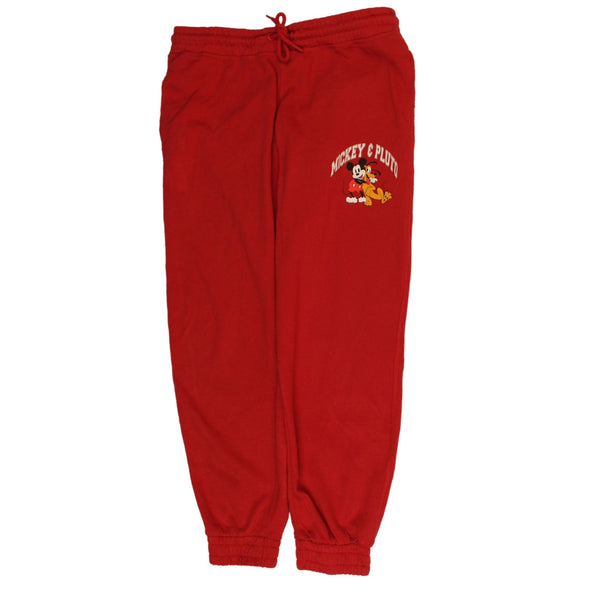 Disney 90's Elasticated Waistband Drawstrings Joggers / Sweatpants Medium Red