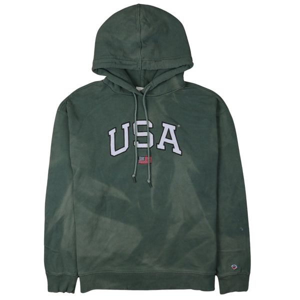 USA 90's Spellout Pullover Hoodie XLarge Khaki Green