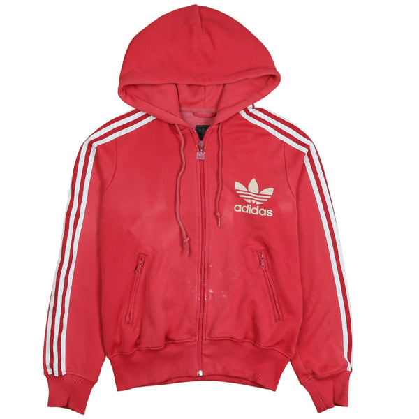 Adidas 90's Striped Sleeves Full Zip Up Hoodie Large (missing sizing label) Red