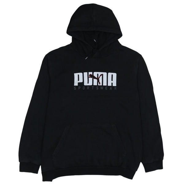 Puma Black Hoodie Men's XXLarge Printed Logo Sportswear Front Pocket Pullover Sweatshirt