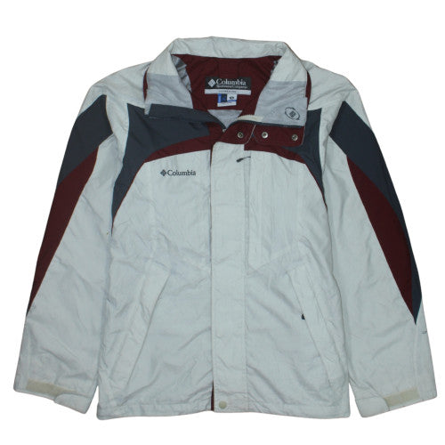 Columbia Grey White Jacket Men's Medium Zip Pockets Embroidered Logo Windbreaker Outerwear