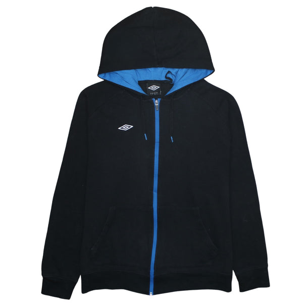 Umbro 90's Drawstring Pockets Full Zip Up Hoodie Large Black