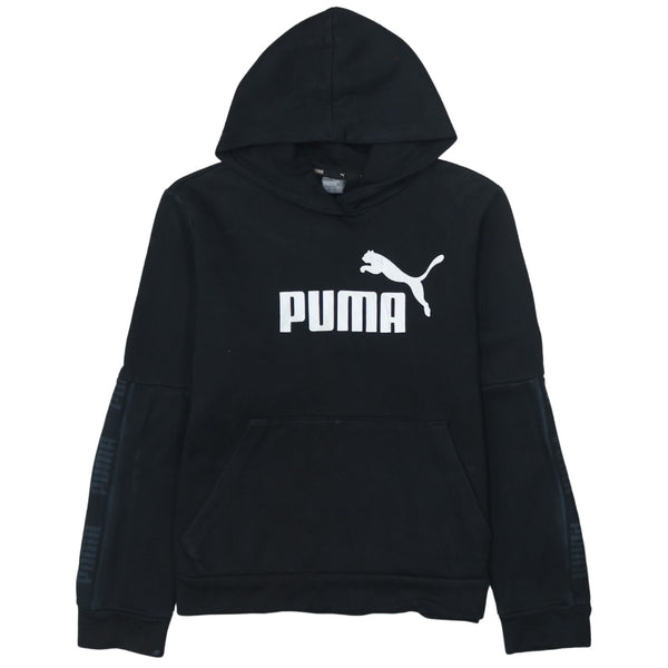 Puma Black Hoodie Women’s XLarge Printed Logo Front Pouch Fleece Lined Pullover Sweatshirt