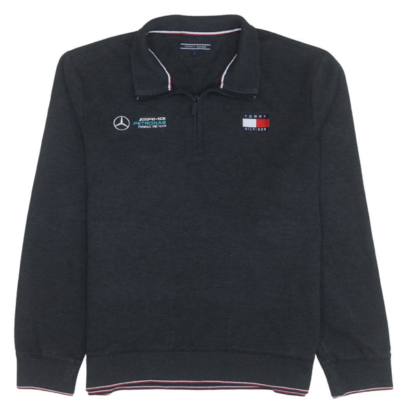 Tommy Hilfiger Charcoal Sweatshirt Women's Large Mercedes AMG Embroidered Logos Quarter Zip Pullover