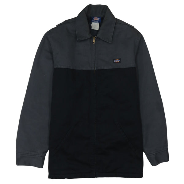 Dickies Grey Black Jacket Men's Medium Zip Front Logo Patch Workwear Coat