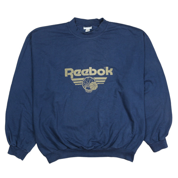 Reebok 90's Spellout Crew Neck Heavyweight 90's Crewneck Sweatshirt XXLarge (2XL) Navy Blue