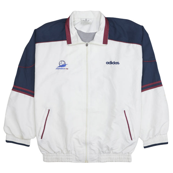 Adidas White Navy Windbreaker Jacket Men's XLarge France 98 Embroidered Logo Zip Track Top