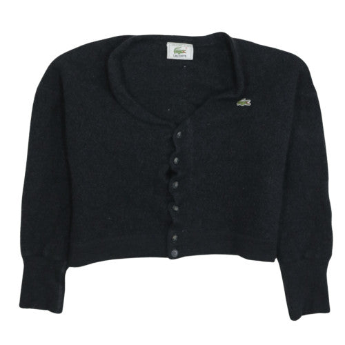 Lacoste Black Cardigan Women’s Large Embroidered Croc Logo Button Front Knit Jumper