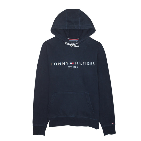 Tommy Hilfiger Navy Blue Hoodie Men’s Small Embroidered Logo Front Pocket Pullover Sweatshirt