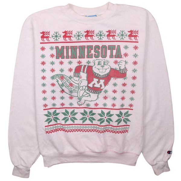 Champion 90's Minnesota Crew Neck Christmas Sweatshirt Small White