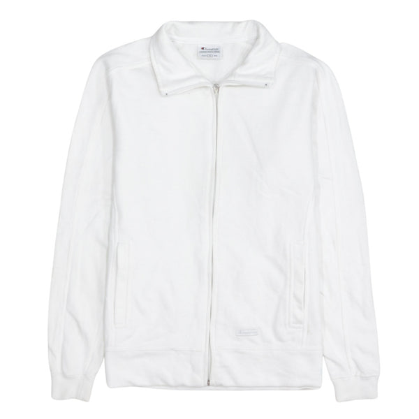 Champion White Zip Sweatshirt Women’s Small Stand Collar Pockets Minimal Logo Jacket Top