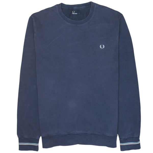 Fred Perry Navy Blue Sweatshirt Men's Large Embroidered Laurel Wreath Crewneck Pullover