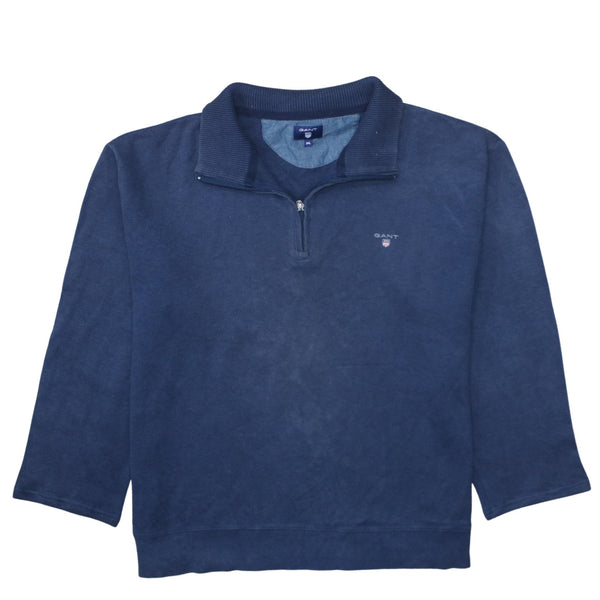 GANT Navy Blue Quarter Zip Sweatshirt Women's XXLarge Embroidered Chest Logo Funnel Neck Pullover