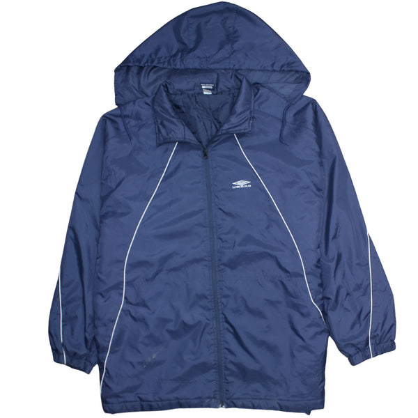 Umbro Navy Blue Hooded Windbreaker Men's XLarge Full Zip Printed Logo Jacket Coat