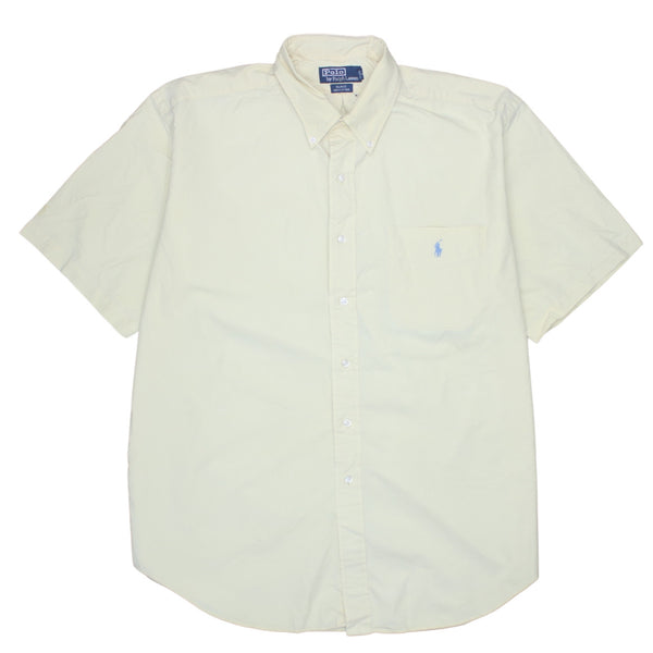 Polo Ralph Lauren Pale Yellow Shirt Men’s Large Embroidered Chest Logo Short Sleeve Button Up