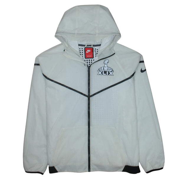 Nike White Hooded Windbreaker Men’s XLarge Super Bowl XLIX Printed Logo Zip Jacket