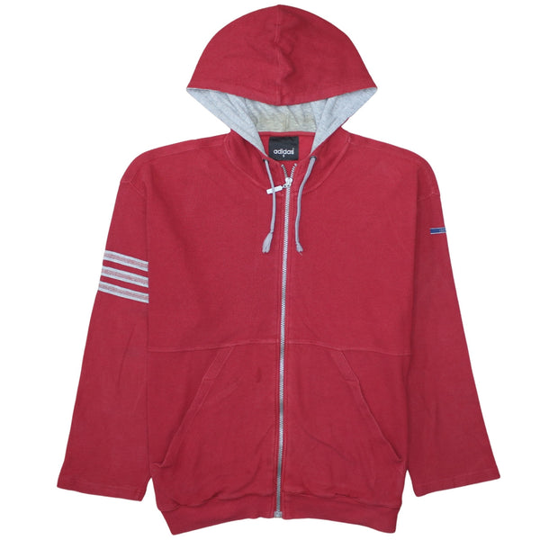 Adidas Burgundy Red Full Zip Hoodie Men's Large Embroidered Back Logo Stripe Sleeves Sweatshirt