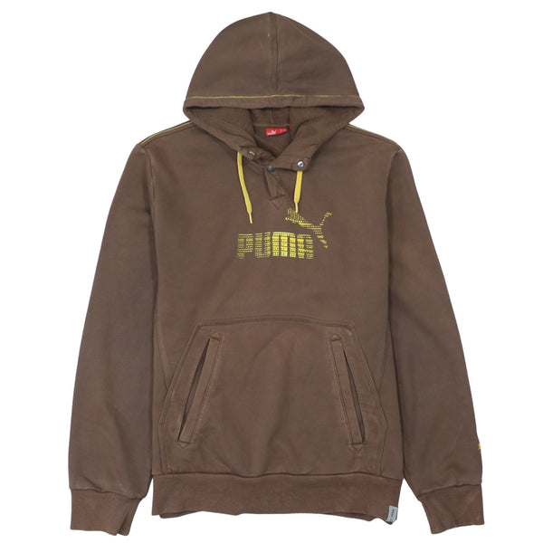 Puma Brown Hoodie Men’s XLarge Printed Chest Logo Front Pouch Pockets Pullover Sweatshirt