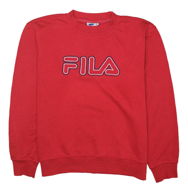 Fila Red Sweatshirt Men's Medium Embroidered Big Logo Crewneck Pullover Jumper