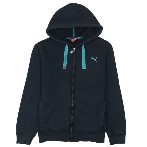 Puma Black Zip Hoodie Men's Medium Embroidered Logo Drawstring Hood Casual Sweatshirt