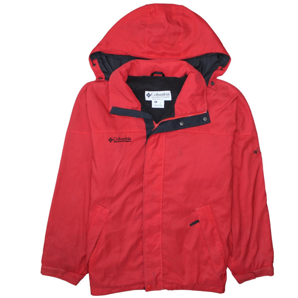 Columbia Red Hooded Jacket Men's Medium Embroidered Logo Zip Front Windbreaker Coat