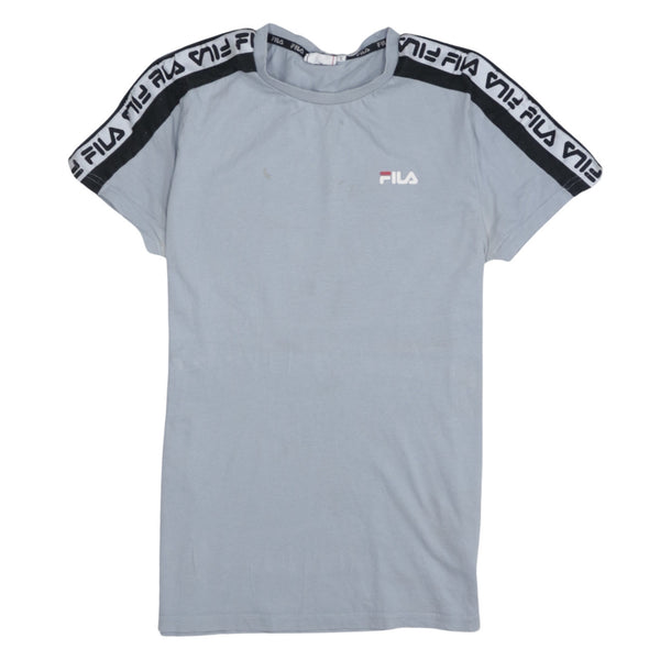 Fila Light Grey T Shirt Men's Small Branded Tape Sleeves Printed Chest Logo Tee Top