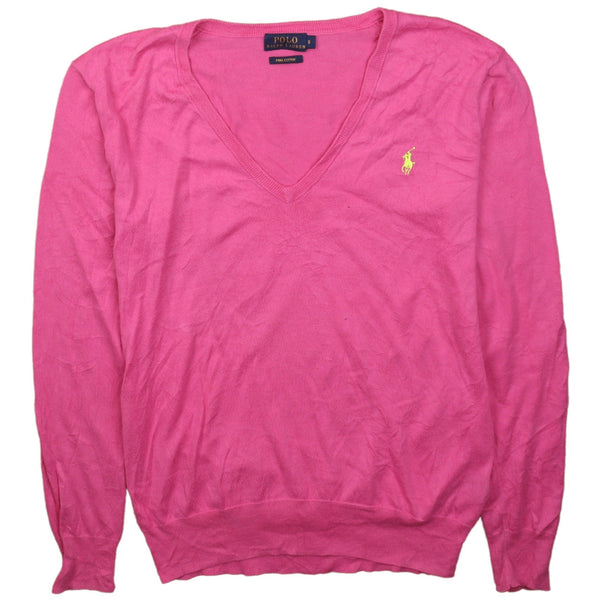 Polo Ralph Lauren 90's Heavyweight V Neck Sweatshirt Small Pink