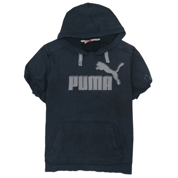 Puma Black Short Sleeve Hoodie Men’s XLarge Printed Logo Front Pocket Pullover Sweatshirt