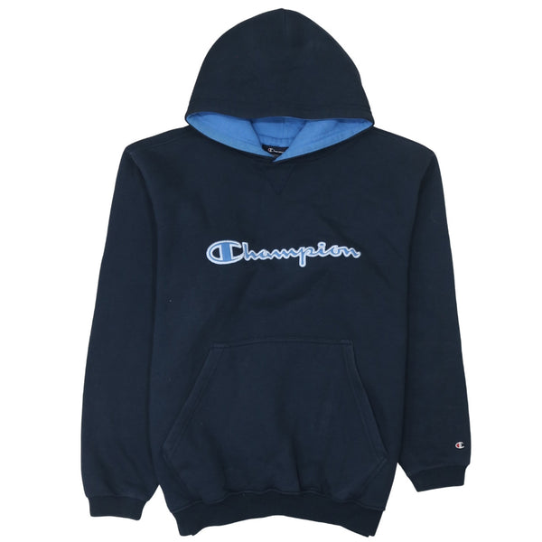 Champion Navy Blue Hoodie Women’s Medium Embroidered Script Logo Front Pouch Pullover Sweatshirt