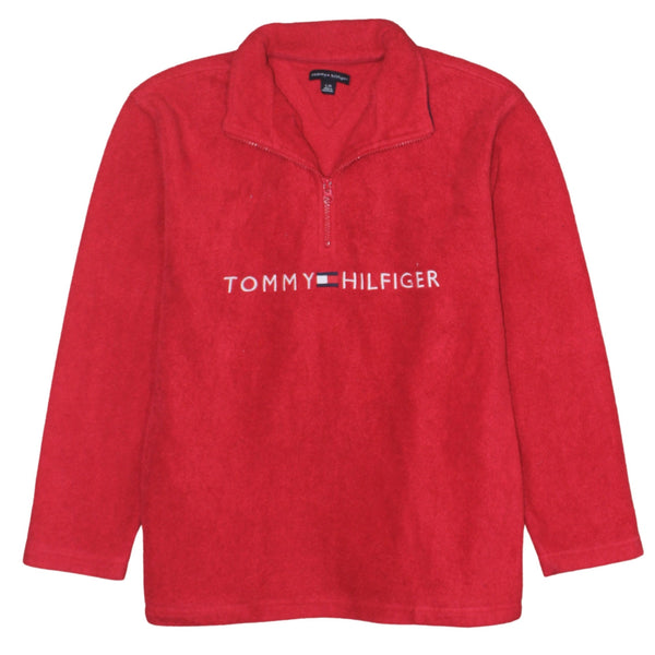 Tommy Hilfiger 90's Spellout Quarter Zip Sweatshirt Large Red
