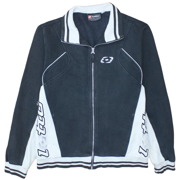 Lotto Black White Sweatshirt Jacket Men's Small Full Zip Embroidered Logos Fleece Top