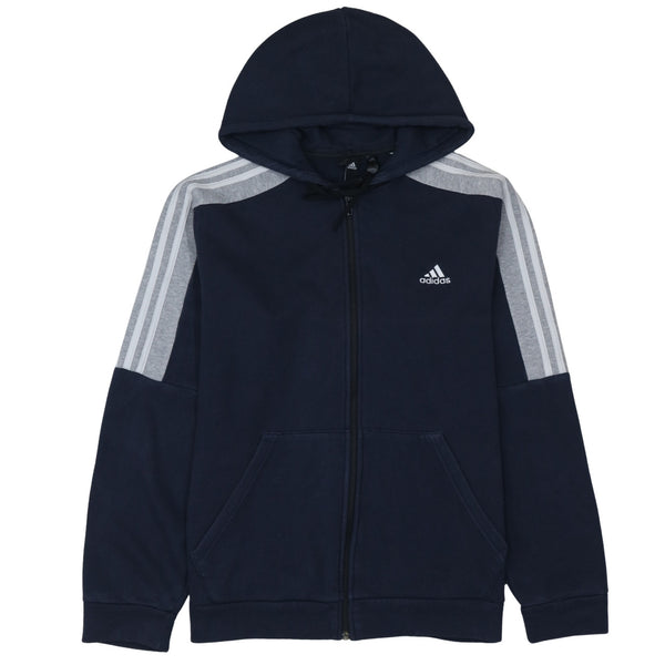 Adidas Navy Blue Full Zip Hoodie Men’s Large Embroidered Logo Three Stripe Sleeves Sweatshirt