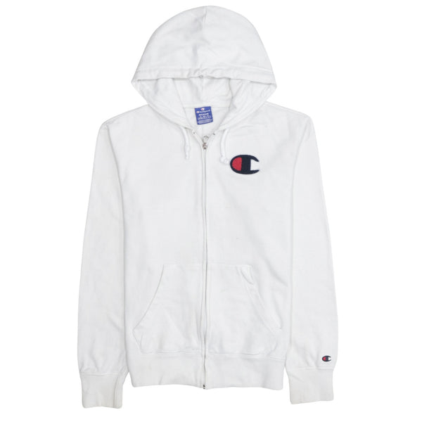 Champion 90's Drawstring Pockets Full Zip Up Hoodie Medium White
