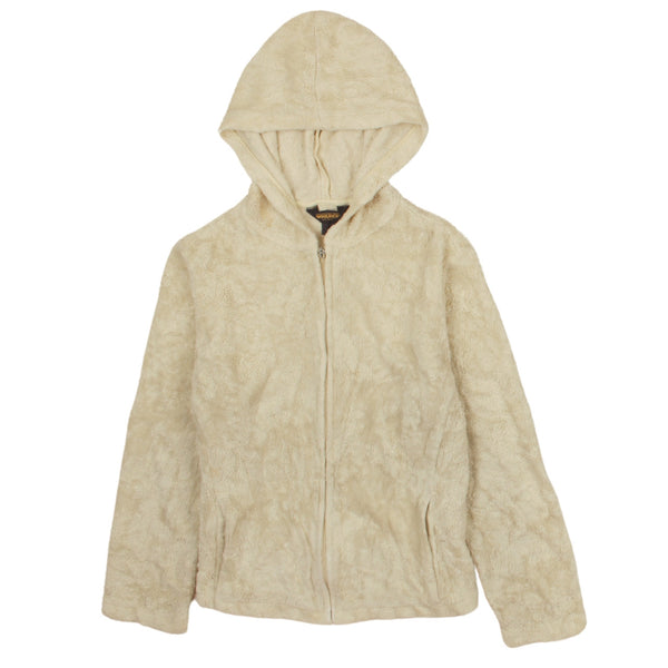 Woolrich 90's Hooded Full Zip Up Fleece Jumper Medium (missing sizing label) Beige Cream