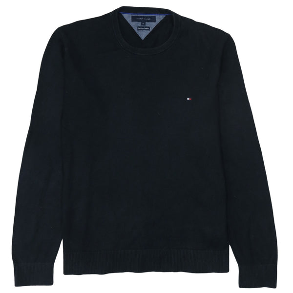 Tommy Hilfiger Black Jumper Men's XLarge Small Flag Logo Crewneck Knit Sweater