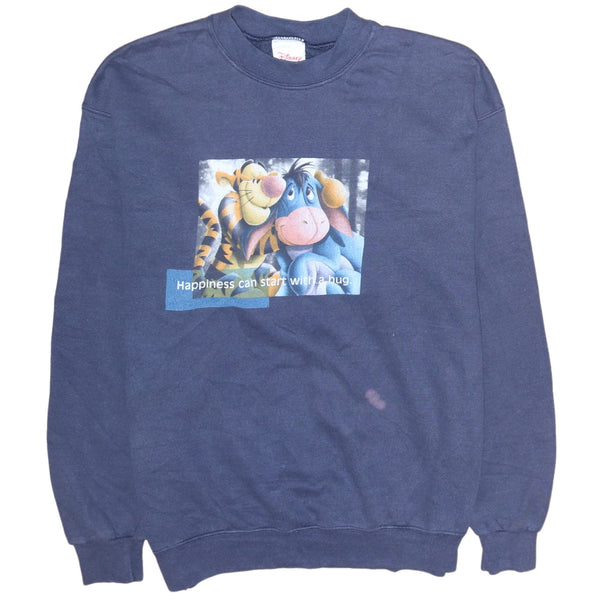 Disney 90's Happiness Can Start With A Hug Crew Neck Sweatshirt Medium Blue