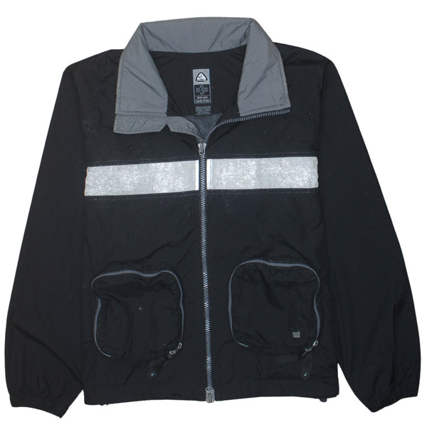 Nike Black Reflective Windbreaker Jacket Men's Medium Zip Pockets Grey Collar Outerwear